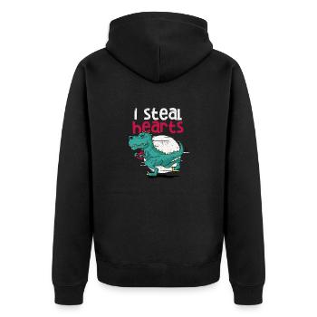 Ich stehle Herzen Valentinstag Dinosaurier T Rex - Unisex Premium Bio Zip Hoodie - Schwarz - Hinten - Nico (187cm)