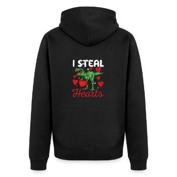 Ich stehle Herzen Valentinstag Dinosaurier T Rex - Unisex Premium Bio Zip Hoodie - Schwarz - Hinten - Nico (187cm)