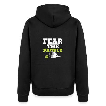 Fear The Paddle Player Pickleball - Unisex Premium Bio Zip Hoodie - Schwarz - Hinten - Nico (187cm)