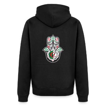 1 2 3 viva l Algerien Hand von Fatma - Unisex Premium Bio Zip Hoodie - Schwarz - Hinten - Nico (187cm)