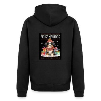 Berner Hund Feliz Navidog - Feliz Navidad Weihnachten - Unisex Premium Bio Zip Hoodie - Schwarz - Hinten - Nico (187cm)
