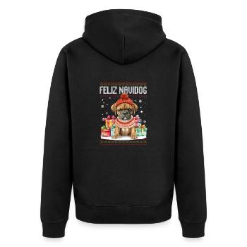 Boxerhund Feliz Navidog - Feliz Navidad Weihnachten - Unisex Premium Bio Zip Hoodie - Schwarz - Hinten - Nico (187cm)