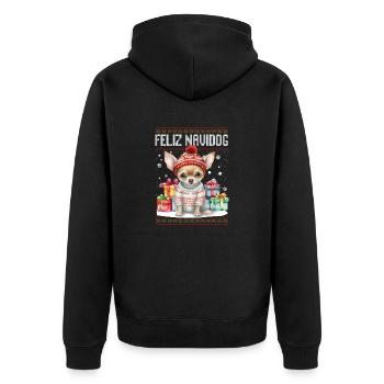 Chihauhau Hund Feliz Navidog - Feliz Navidad Christ - Unisex Premium Bio Zip Hoodie - Schwarz - Hinten - Nico (187cm)