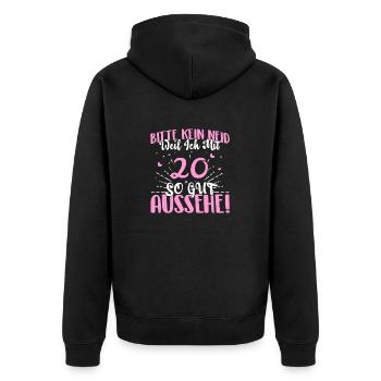Bitte kein Neid weil ich mit 20 so gut aussehe! - Unisex Premium Bio Zip Hoodie - Schwarz - Hinten - Nico (187cm)