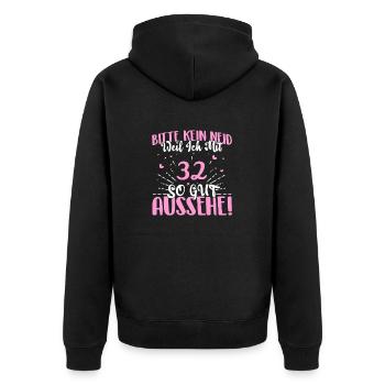 Bitte kein Neid weil ich mit 32 so gut aussehe! - Unisex Premium Bio Zip Hoodie - Schwarz - Hinten - Nico (187cm)