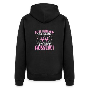 Bitte kein Neid weil ich mit 44 so gut aussehe! - Unisex Premium Bio Zip Hoodie - Schwarz - Hinten - Nico (187cm)