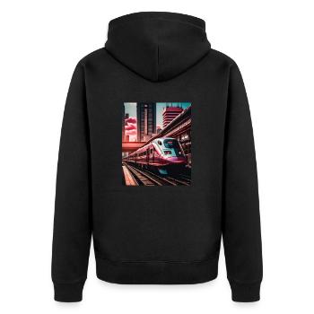 Sonnenuntergang Tokio Japan Zug - Unisex Premium Bio Zip Hoodie - Schwarz - Hinten - Nico (187cm)