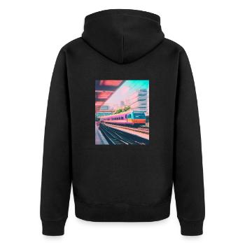 Zug Japan Bahnhof - Unisex Premium Bio Zip Hoodie - Schwarz - Hinten - Nico (187cm)