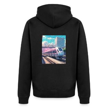 Zug Japan - Unisex Premium Bio Zip Hoodie - Schwarz - Hinten - Nico (187cm)