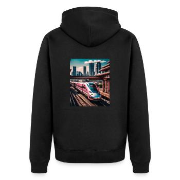 Zug Tokio Japan - Unisex Premium Bio Zip Hoodie - Schwarz - Hinten - Nico (187cm)
