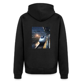 Zug Japan - Unisex Premium Bio Zip Hoodie - Schwarz - Hinten - Nico (187cm)