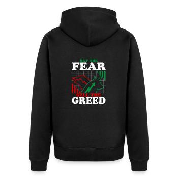 Buy The Fear Sell The Greed Stock Market Trading T - Unisex Premium Organic Zip Hoodie - black - Back - Nico (187cm)
