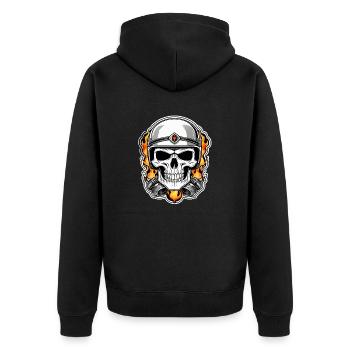 Totenkopf - Skelett - Totenkopf - Motorradhelm - Unisex Premium Bio Zip Hoodie - Schwarz - Hinten - Nico (187cm)