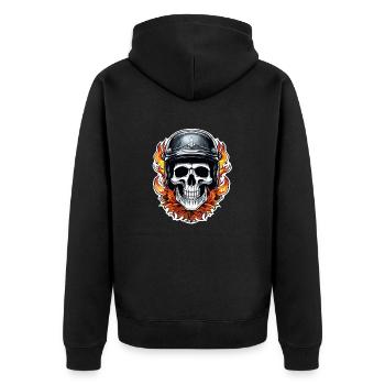 Totenkopf - Skelett - Totenkopf - Motorradhelm - Unisex Premium Bio Zip Hoodie - Schwarz - Hinten - Nico (187cm)