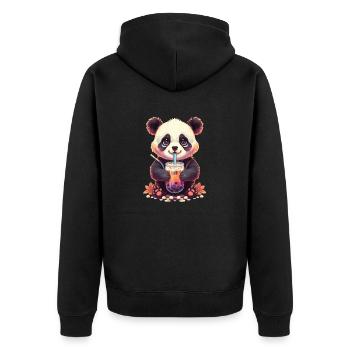 Kawaii Mignon Anime Panda Buvant Bubble Boba Tea - Veste à capuche bio Premium Unisexe - noir - Dos - Nico (187cm)