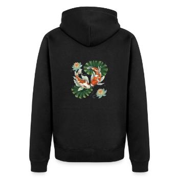 Koi Karpfen Lotusblume Japan Japanisch - Unisex Premium Bio Zip Hoodie - Schwarz - Hinten - Nico (187cm)