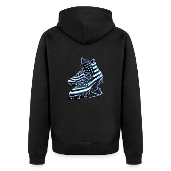 American football cleats studs USA flag street art - Unisex Premium Bio Zip Hoodie - Schwarz - Hinten - Nico (187cm)