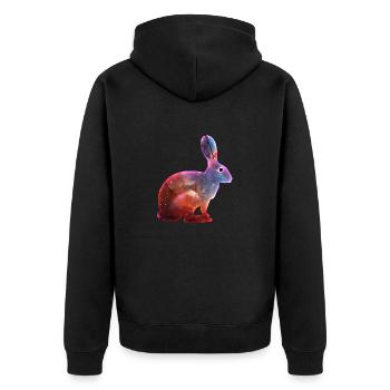 Kosmisches Kaninchen & Singularitätsauge - Unisex Premium Bio Zip Hoodie - Schwarz - Hinten - Nico (187cm)