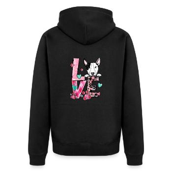 Bullterrier Hund Ich liebe meinen Hund Valentinstag - Unisex Premium Bio Zip Hoodie - Schwarz - Hinten - Nico (187cm)