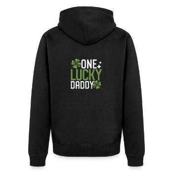 One Lucky Daddy Passende Familie St Patricks Day - Unisex Premium Bio Zip Hoodie - Schwarz - Hinten - Nico (187cm)