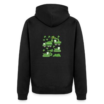 St Patrick's Day Crane Truck Excavator Construction Shamrock - Unisex Premium Organic Zip Hoodie - black - Back - Nico (187cm)