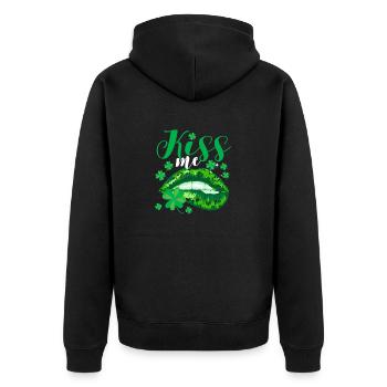 Kiss Me Leopard Lips Irish Leaf Saint Patrick's - Unisex Premium Bio Zip Hoodie - Schwarz - Hinten - Nico (187cm)