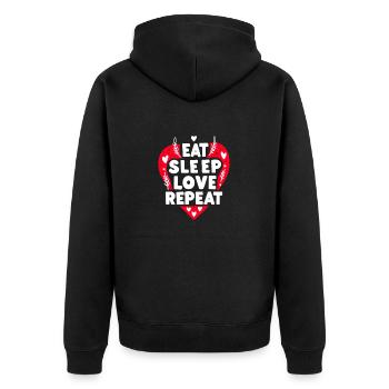 Essen, Schlafen, Liebe, Wiederholen - Unisex Premium Bio Zip Hoodie - Schwarz - Hinten - Nico (187cm)