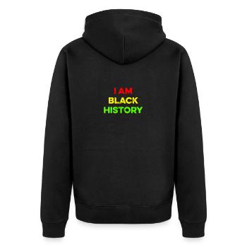 I Am Black History 3 Rastafari Farben - Afrikanisch - Unisex Premium Bio Zip Hoodie - Schwarz - Hinten - Nico (187cm)