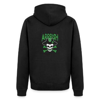 Arrish Irish Pirate Totenkopf Leprechaun - Unisex Premium Bio Zip Hoodie - Schwarz - Hinten - Nico (187cm)