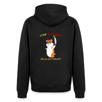 Stoppt Gewalt Niedlicher Hamster Sarkastischer Cartoon - Unisex Premium Bio Zip Hoodie - Schwarz - Hinten - Nico (187cm)