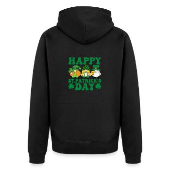 Drei Gnome Irish Shamrock St Patricks Day Lucky - Unisex Premium Bio Zip Hoodie - Schwarz - Hinten - Nico (187cm)