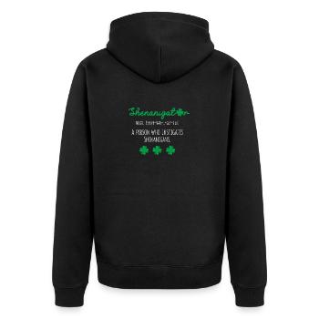 Shenanigator Lustiges irisches Kleeblatt - Unisex Premium Bio Zip Hoodie - Schwarz - Hinten - Nico (187cm)