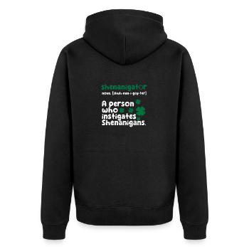 Shenanigator Lustiges irisches Kleeblatt - Unisex Premium Bio Zip Hoodie - Schwarz - Hinten - Nico (187cm)