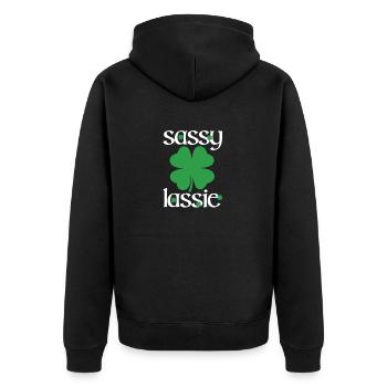 Sassy Lassie Irisches Erbe Irland Kleeblatt - Unisex Premium Bio Zip Hoodie - Schwarz - Hinten - Nico (187cm)