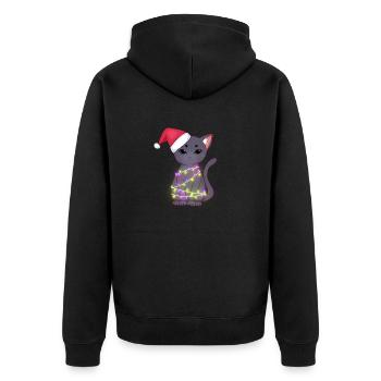 Cute Black Cat Wearing Santa Hat, Xmas Lights - Unisex Premium Organic Zip Hoodie - black - Back - Nico (187cm)