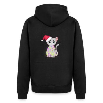 Cute Grey Cat with xmas lights, Santa Hat - Unisex Premium Organic Zip Hoodie - black - Back - Nico (187cm)