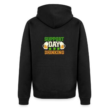 Support Day Drinking Irish Shamrock Funny - Unisex Premium Organic Zip Hoodie - black - Back - Nico (187cm)