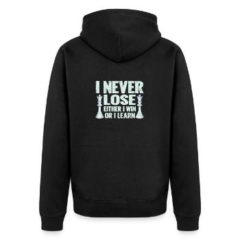 Ich verliere nie, entweder ich gewinne oder ich - Unisex Premium Bio Zip Hoodie - Schwarz - Hinten - Nico (187cm)