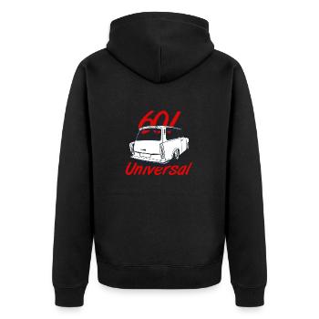 601 universal Trabi - Unisex Premium Bio Zip Hoodie - Schwarz - Hinten - Nico (187cm)