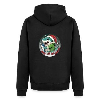 Père Noël requin attraper un poisson, Merry Sharkmas - Veste à capuche bio Premium Unisexe - noir - Dos - Nico (187cm)