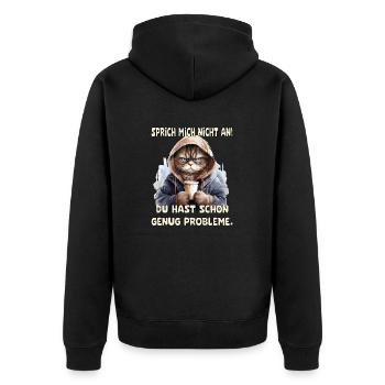 Lustiges Katze mit Kaffee und Spruch Design - Unisex Premium Bio Zip Hoodie - Schwarz - Hinten - Nico (187cm)