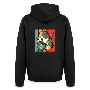 Cat eating Ramen, colorful - Unisex Premium Organic Zip Hoodie - black - Back - Nico (187cm)