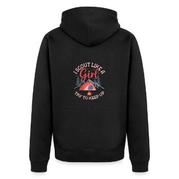 Scouting Girl Power: Keep Up Challenge - Unisex Premium Bio Zip Hoodie - Schwarz - Hinten - Nico (187cm)