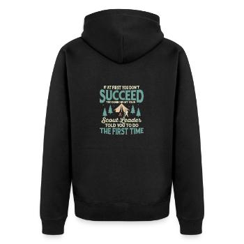 Scout Leader Wisdom: First Time Success Tee - Unisex Premium Bio Zip Hoodie - Schwarz - Hinten - Nico (187cm)