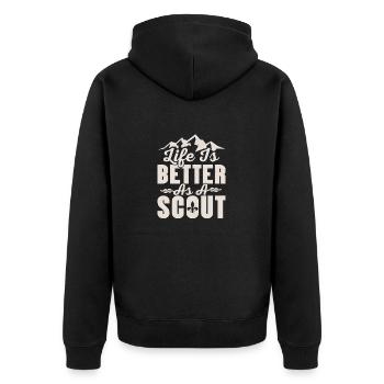 Scout's Life Upgrade: Better Every Day Tee - Unisex Premium Bio Zip Hoodie - Schwarz - Hinten - Nico (187cm)