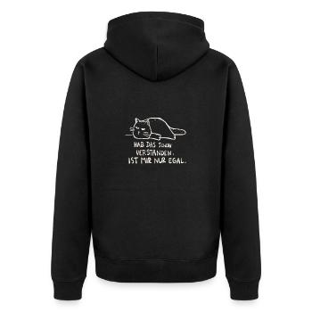 faule Katze mir egal Spruch Faulenzer Geschenkidee - Unisex Premium Bio Zip Hoodie - Schwarz - Hinten - Nico (187cm)