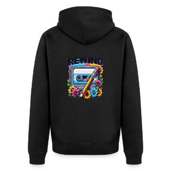 Rewind Cassette Vintage Retro - Unisex Premium Organic Zip Hoodie - black - Back - Nico (187cm)