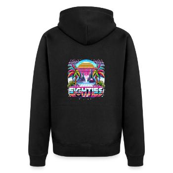 Eighties 80 ́s 80s - Unisex Premium Organic Zip Hoodie - black - Back - Nico (187cm)