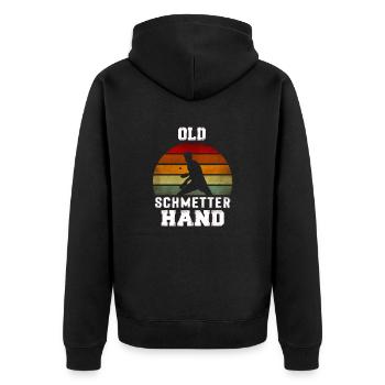 Old Schmetterhand Tischtennis Geschenk - Unisex Premium Bio Zip Hoodie - Schwarz - Hinten - Nico (187cm)