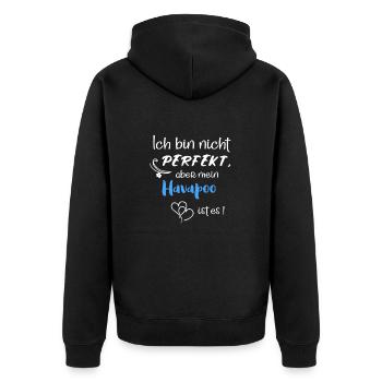 Perfekter Havapoo I Havaneser Pudel Mix - Unisex Premium Bio Zip Hoodie - Schwarz - Hinten - Nico (187cm)